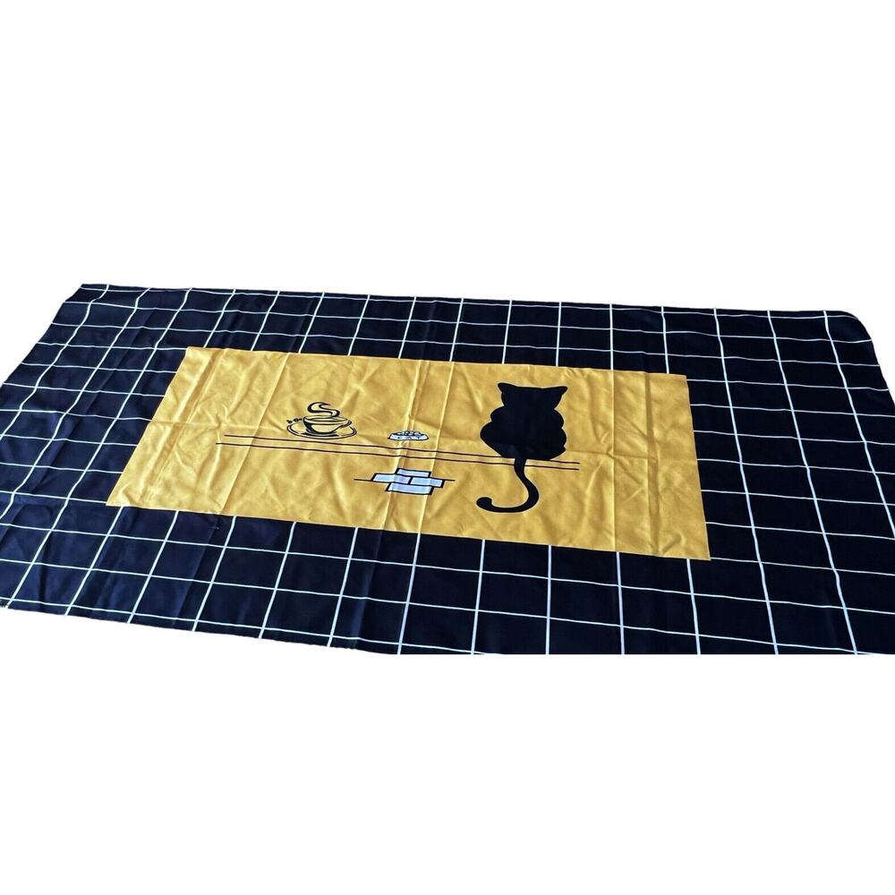 BALCONY & FALCON Black Cat Dinner Time Heavy Fabric Tablecloth 118" x 55" Yellow